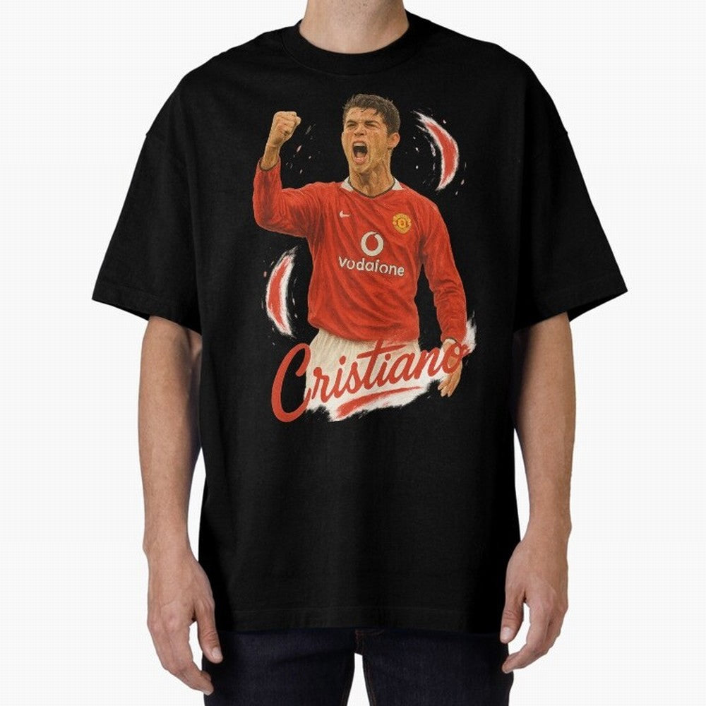 Young Cristiano Ronaldo Man United Art ¨C Rising Soccer Legend Tribute	 Oversized T-Shirt Bring a Vintage Feel to FIFA World Cup 2026 for Fans of Neymar and Spain, Bringing Football Passion, Legendary Performances, Festival Vibes and Supporter