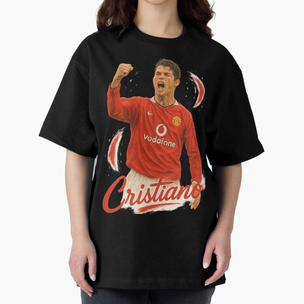 Young Cristiano Ronaldo Man United Art ¨C Rising Soccer Legend Tribute	 Oversized T-Shirt Bring a Vintage Feel to FIFA World Cup 2026 for Fans of Neymar and Spain, Bringing Football Passion, Legendary Performances, Festival Vibes and Supporter