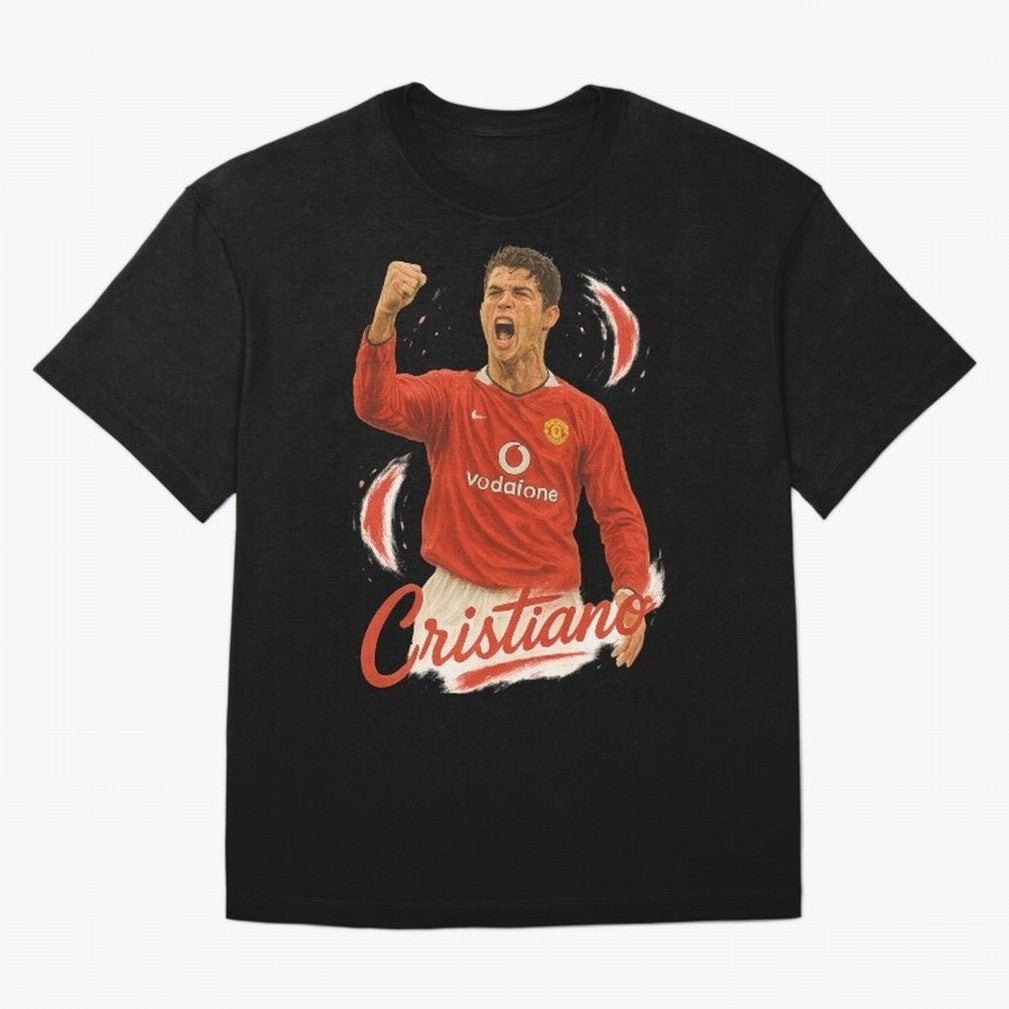 Young Cristiano Ronaldo Man United Art ¨C Rising Soccer Legend Tribute	 Oversized T-Shirt Bring a Vintage Feel to FIFA World Cup 2026 for Fans of Neymar and Spain, Bringing Football Passion, Legendary Performances, Festival Vibes and Supporter