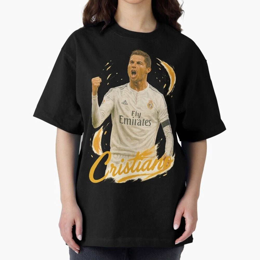 Cristiano Ronaldo Madrid Art - Iconic Soccer Legend Tribute Oversized T-Shirt Celebrate the Road through the FIFA World Cup 2026 Journey through Neymar Highlights, France Pride, Supporter Pride, Iconic Celebrations, Legendary Names and Global Match