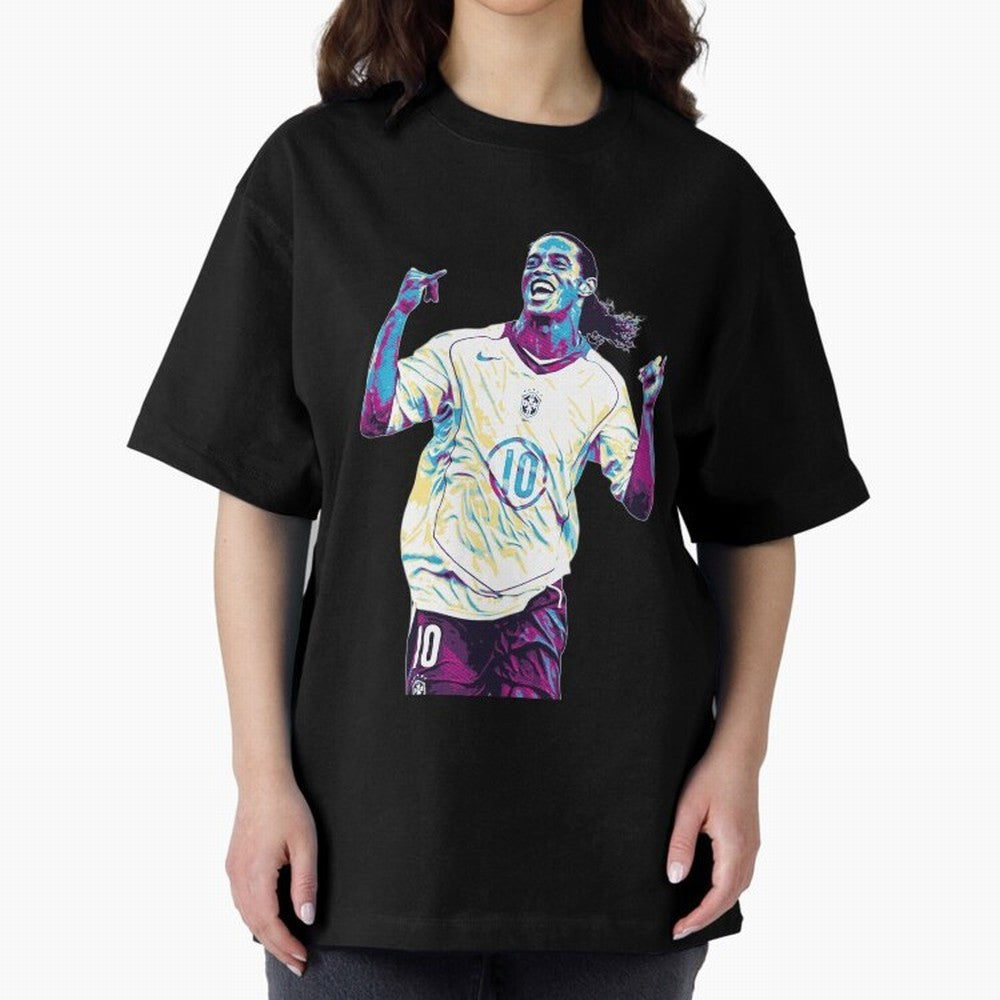 Ronaldinho brazil team Oversized T-Shirt Show Support during FIFA World Cup 2026 for Fans of Messi and Cristiano Ronaldo and Netherlands, Bringing Vintage Soccer Flavor, Modern Football Stars, National Flags and Final Night Emotion; Great for