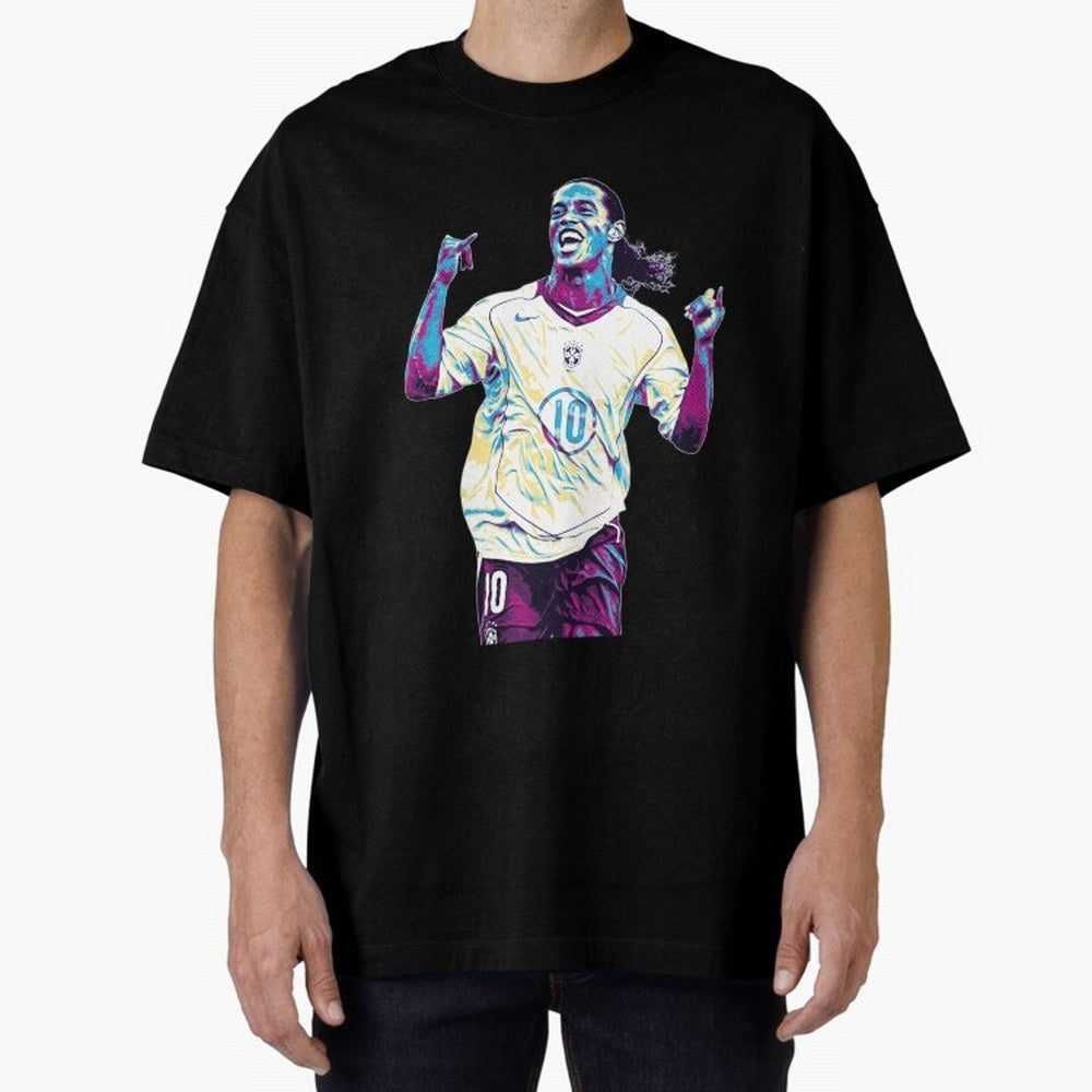 Ronaldinho brazil team Oversized T-Shirt Show Support during FIFA World Cup 2026 for Fans of Messi and Cristiano Ronaldo and Netherlands, Bringing Vintage Soccer Flavor, Modern Football Stars, National Flags and Final Night Emotion; Great for