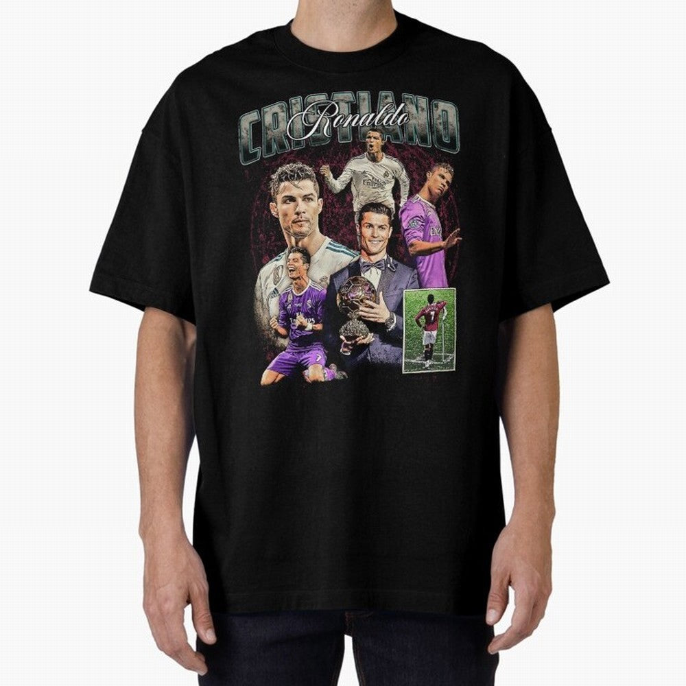 Cristiano Ronaldo Bootleg design Oversized T-Shirt Honor the Beautiful Game during FIFA World Cup 2026 USA Canada Mexico Spirit, Filled with Brazil, Portugal and Argentina, Haaland, Retro Football Energy, Iconic Rivalries, Trophy Chase Drama and