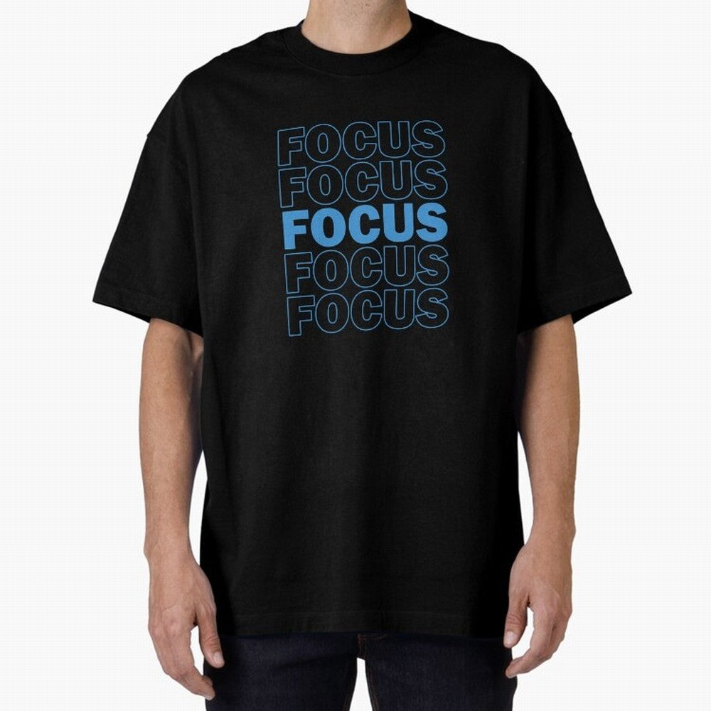 Focus Focus Focus (Blue) Oversized T-Shirt Feel the Trophy Chase of the FIFA World Cup 2026 Journey through Messi, CR7 and Mbappe Highlights, Spain Pride, Stadium Memories, Football Loyalty, International Chants and Championship Tradition; Ideal
