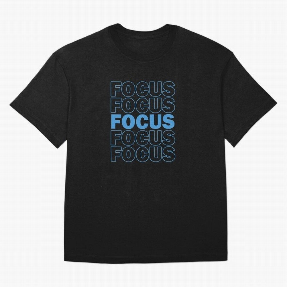 Focus Focus Focus (Blue) Oversized T-Shirt Feel the Trophy Chase of the FIFA World Cup 2026 Journey through Messi, CR7 and Mbappe Highlights, Spain Pride, Stadium Memories, Football Loyalty, International Chants and Championship Tradition; Ideal