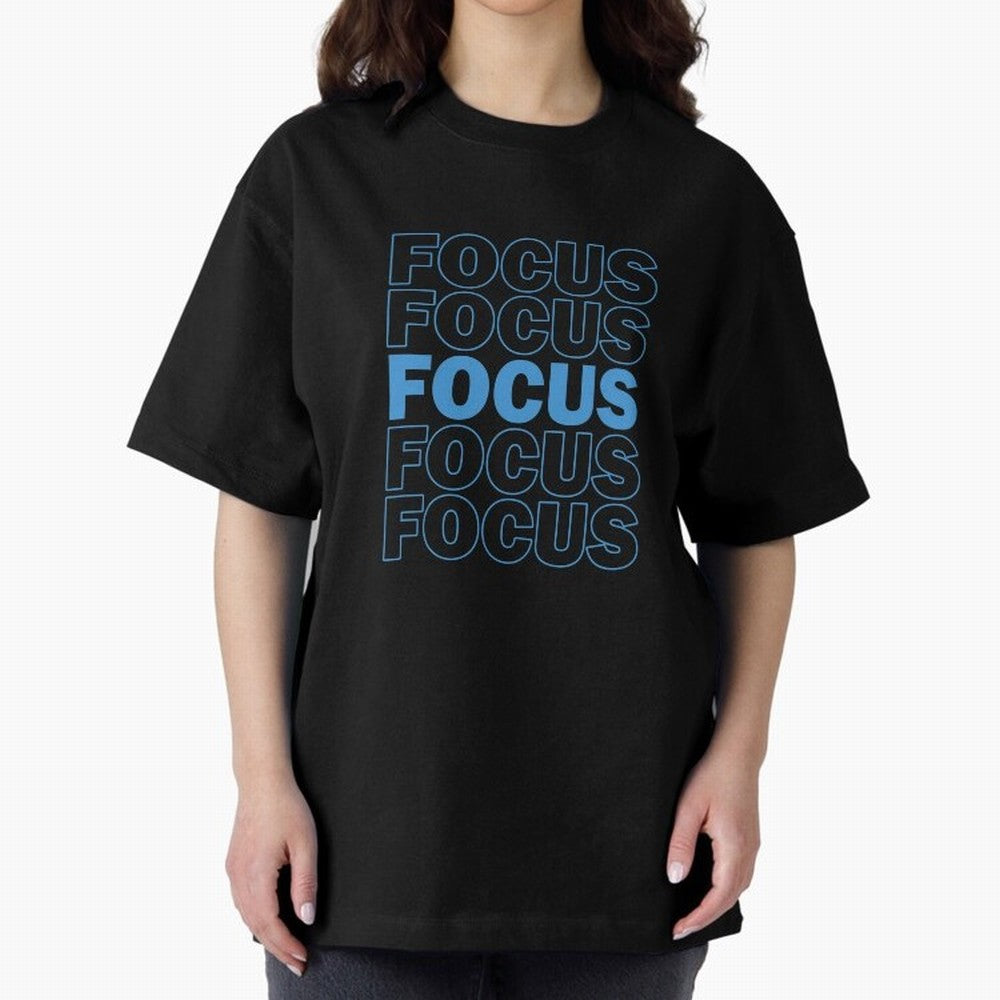 Focus Focus Focus (Blue) Oversized T-Shirt Feel the Trophy Chase of the FIFA World Cup 2026 Journey through Messi, CR7 and Mbappe Highlights, Spain Pride, Stadium Memories, Football Loyalty, International Chants and Championship Tradition; Ideal