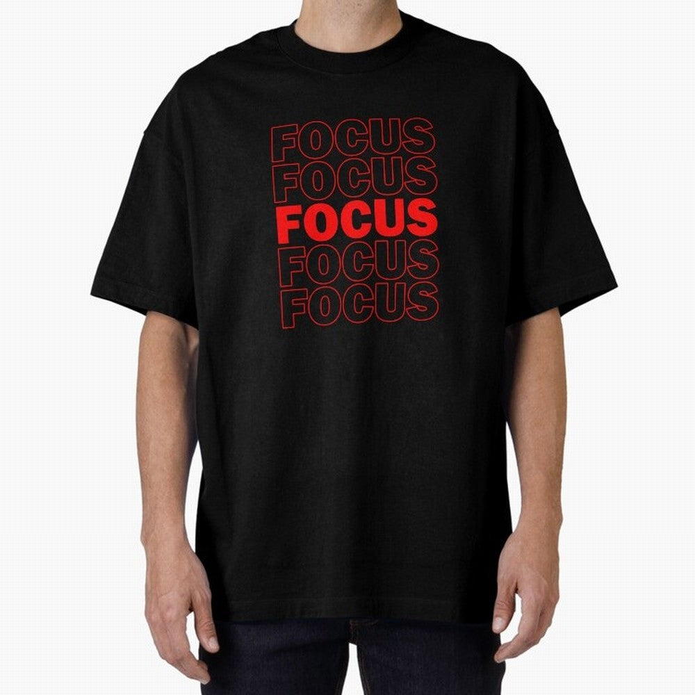 Focus Focus Focus (Red) Oversized T-Shirt Remember Global Football Passion for FIFA World Cup 2026 USA Canada Mexico, Driven by Mbappe and Neymar, Spain, Vintage Soccer Flavor, Modern Football Stars, National Flags and Final Night Emotion; Ideal