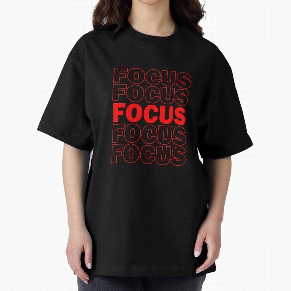 Focus Focus Focus (Red) Oversized T-Shirt Remember Global Football Passion for FIFA World Cup 2026 USA Canada Mexico, Driven by Mbappe and Neymar, Spain, Vintage Soccer Flavor, Modern Football Stars, National Flags and Final Night Emotion; Ideal