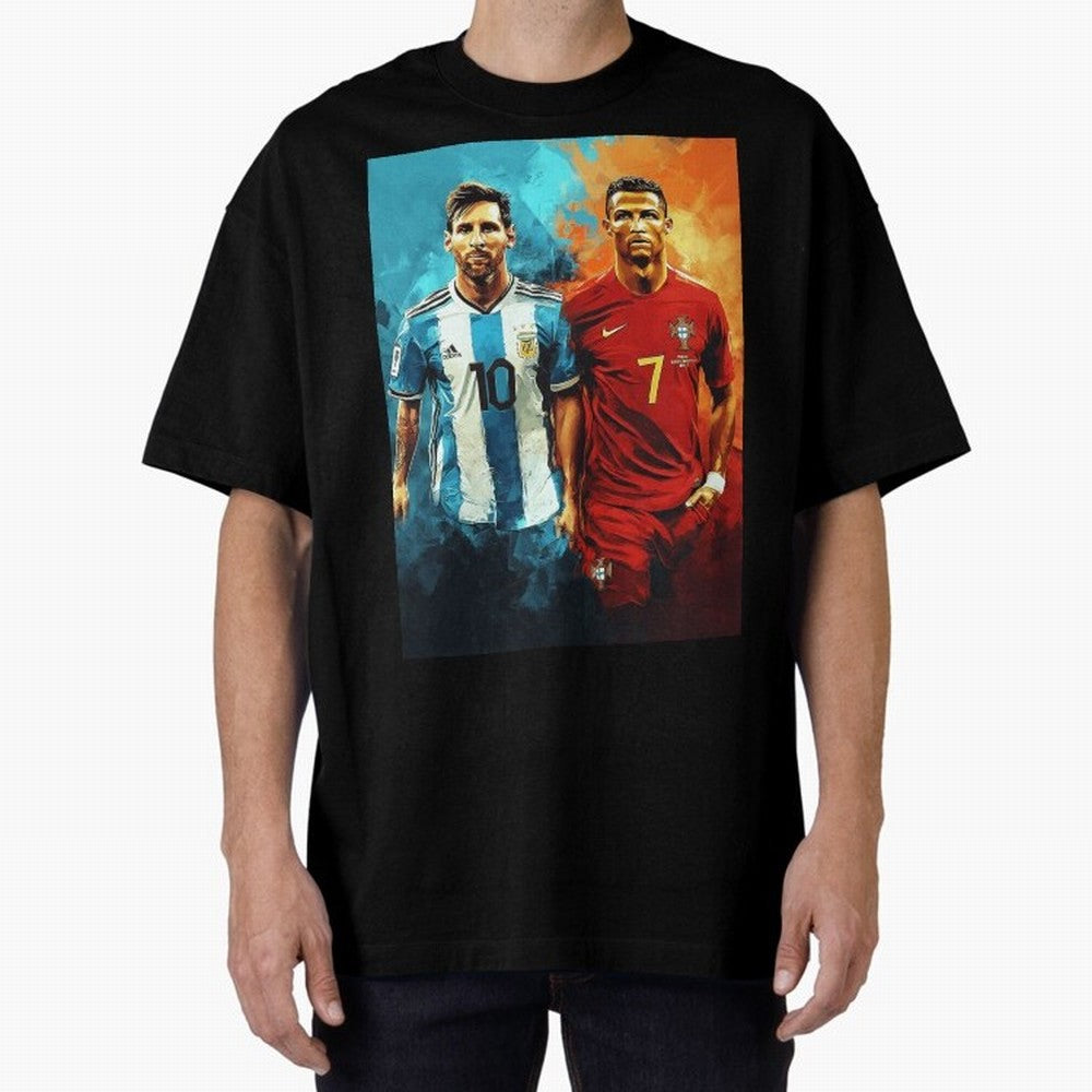Lionel Messi and Cristiano Ronaldo Oversized T-Shirt Celebrate Every Goal in FIFA World Cup 2026 USA Canada Mexico Spirit, Driven by Spain and Netherlands, Neymar, Haaland and Cristiano Ronaldo, Sports Nostalgia, International Competition, Famous