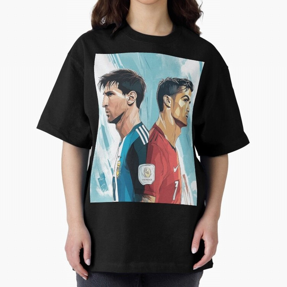 Lionel Messi and Cristiano Ronaldo Oversized T-Shirt Celebrate Match Day Hype around FIFA World Cup 2026, Neymar, Haaland and Cristiano Ronaldo, England, France and Netherlands, Stadium Chants, National Pride, Trophy Dreams and Unforgettable