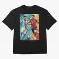 Lionel Messi and Cristiano Ronaldo Oversized T-Shirt Experience Match Day Hype around FIFA World Cup 2026 USA Canada Mexico, CR7 and Messi, Brazil, Portugal and Argentina, Retro Football Energy, Iconic Rivalries, Trophy Chase Drama and Stadium