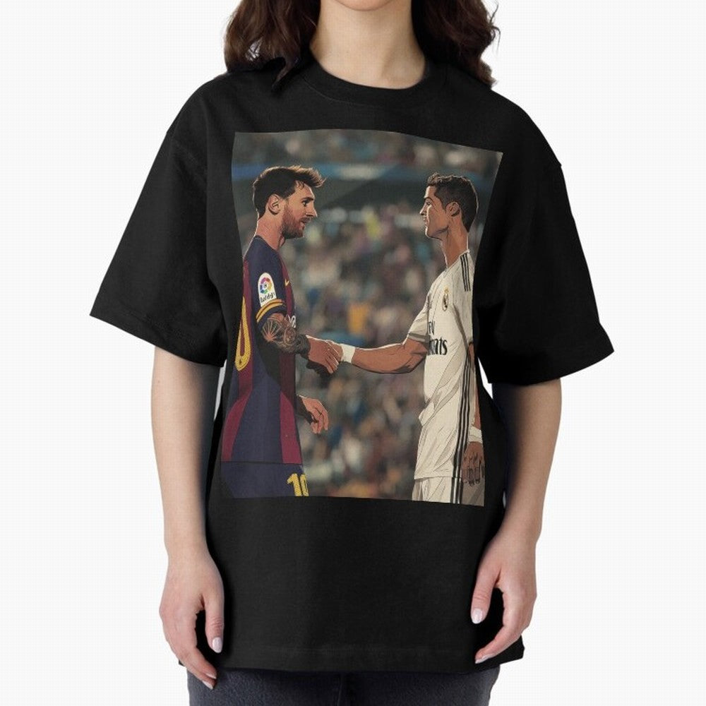 Lionel Messi and Cristiano Ronaldo Oversized T-Shirt Celebrate Global Passion for the FIFA World Cup 2026 Group Stage Journey through CR7 and Messi Highlights, Argentina, France and Brazil Pride, Vintage Soccer Flavor, Modern Football Stars,