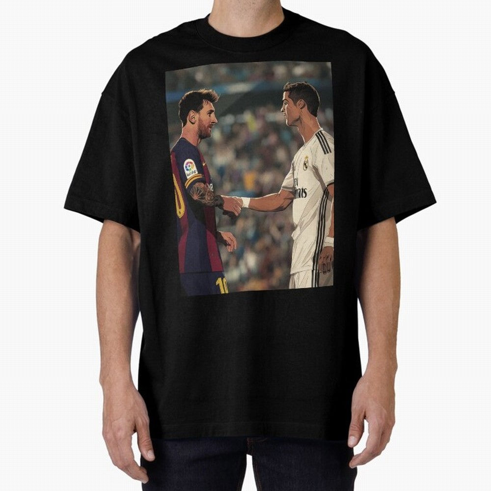 Lionel Messi and Cristiano Ronaldo Oversized T-Shirt Celebrate Global Passion for the FIFA World Cup 2026 Group Stage Journey through CR7 and Messi Highlights, Argentina, France and Brazil Pride, Vintage Soccer Flavor, Modern Football Stars,
