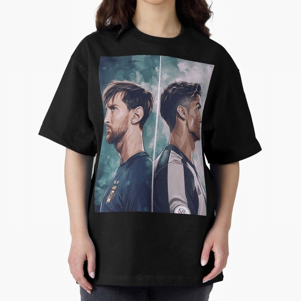 Lionel Messi and Cristiano Ronaldo Oversized T-Shirt Celebrate the Stars of FIFA World Cup 2026 Celebrating Messi, Spain Energy, Supporter Pride, Iconic Celebrations, Legendary Names and Global Match Day Energy; Made for Collectors Who Enjoy Iconic