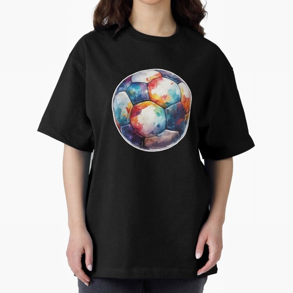 Football Soccer Ball Watercolor Illustration Drawing (Gray Blue BG) Oversized T-Shirt Showcase the FIFA World Cup 2026 Group Stage Journey through Neymar, Haaland and Cristiano Ronaldo Highlights, Brazil Pride, Champion Mindset, Group Stage Buzz,