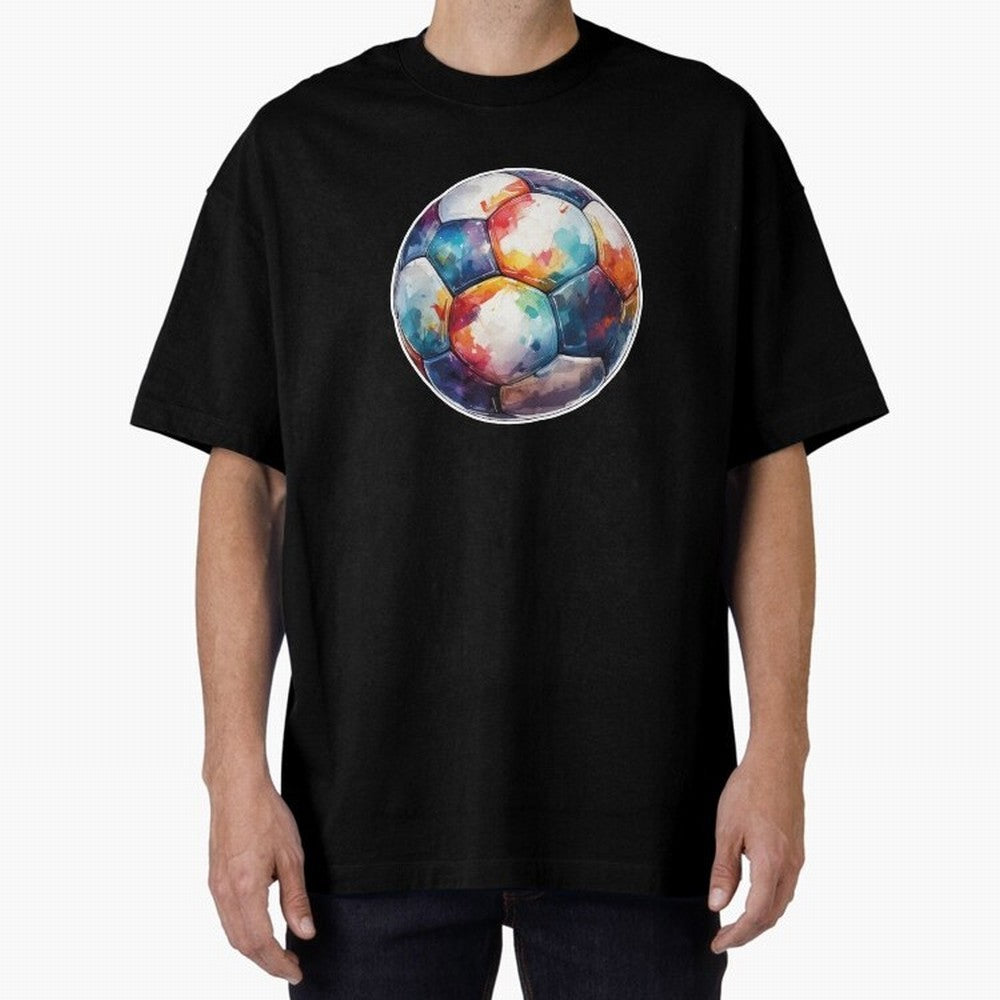 Football Soccer Ball Watercolor Illustration Drawing (Light Red BG) Oversized T-Shirt Celebrate Football Dreams Across FIFA World Cup 2026 Group Stage Spirit, Connected to Argentina, France and Brazil, CR7, Football Festival Excitement, Trophy