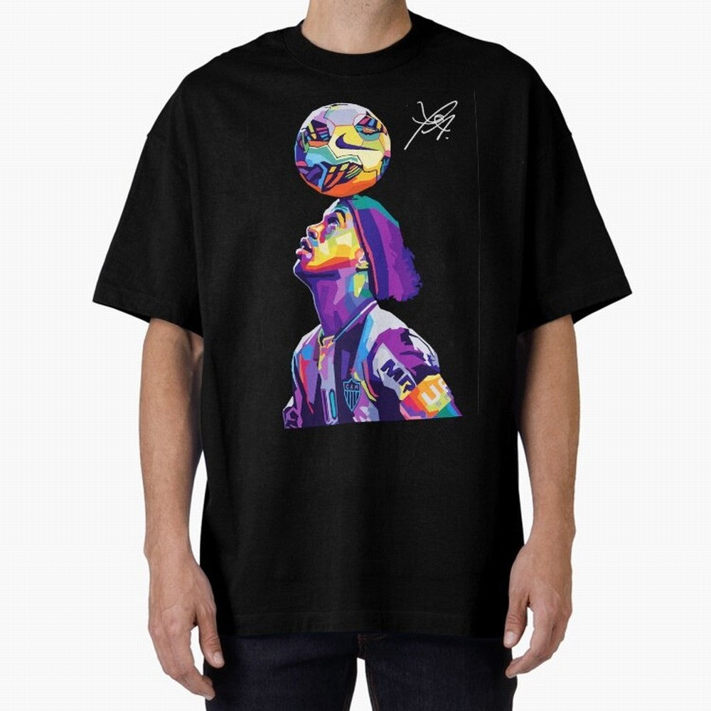 Ronaldinho Wpap Pop Art Oversized T-Shirt Share the FIFA World Cup 2026 USA Canada Mexico Journey through Messi, CR7 and Mbappe Highlights, Portugal, Spain and Germany Pride, Worldwide Fan Energy, Dramatic Goals, Stadium Lights and Championship