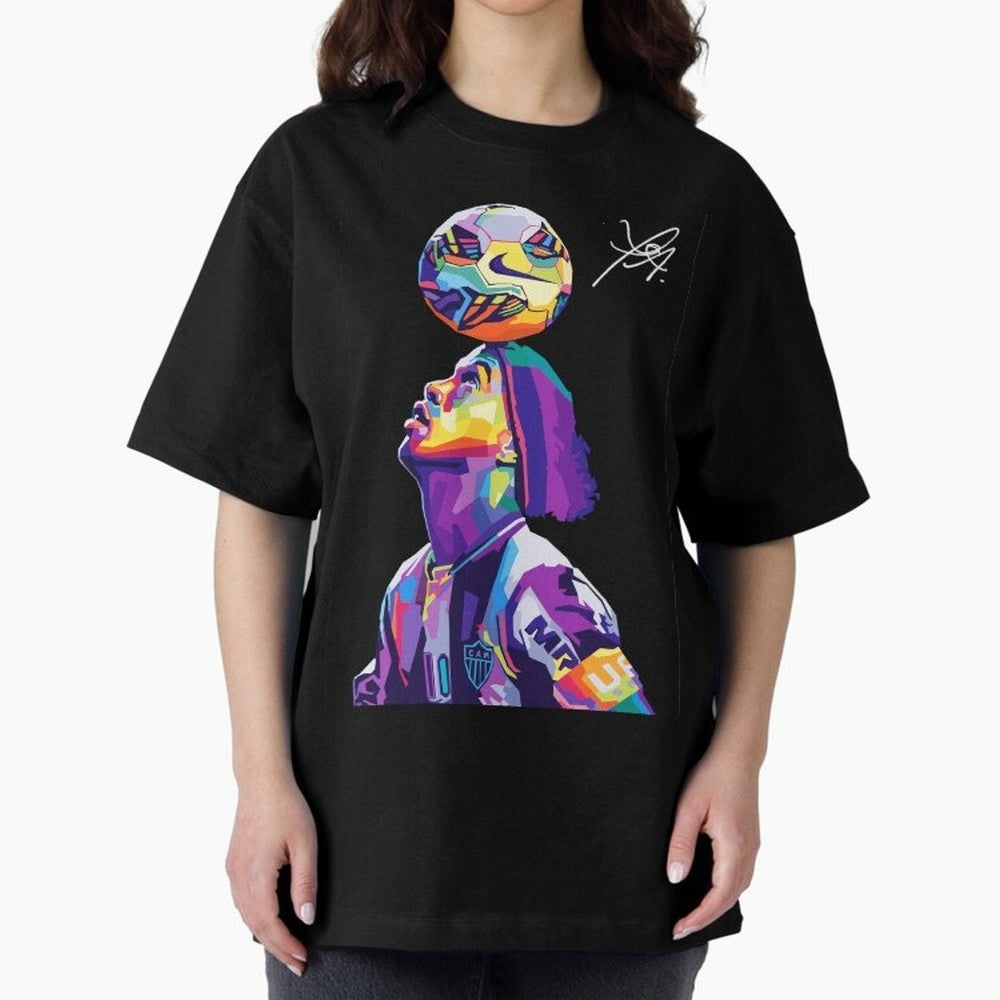 Ronaldinho Wpap Pop Art Oversized T-Shirt Share the FIFA World Cup 2026 USA Canada Mexico Journey through Messi, CR7 and Mbappe Highlights, Portugal, Spain and Germany Pride, Worldwide Fan Energy, Dramatic Goals, Stadium Lights and Championship