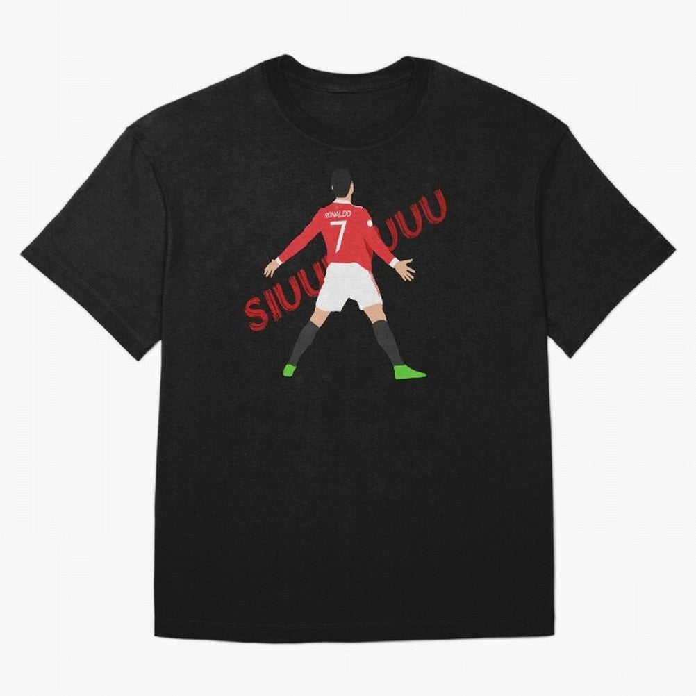 Cristano Ronaldo Celebration Block Art SIUUUU with text Oversized T-Shirt Remember Iconic Moments from FIFA World Cup 2026 Spirit, Connected to Spain, Cristiano Ronaldo, Vintage Soccer Flavor, Modern Football Stars, National Flags and Final Night