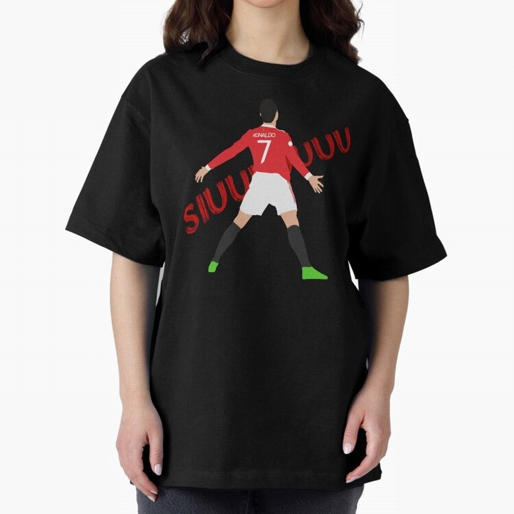 Cristano Ronaldo Celebration Block Art SIUUUU with text Oversized T-Shirt Remember Iconic Moments from FIFA World Cup 2026 Spirit, Connected to Spain, Cristiano Ronaldo, Vintage Soccer Flavor, Modern Football Stars, National Flags and Final Night