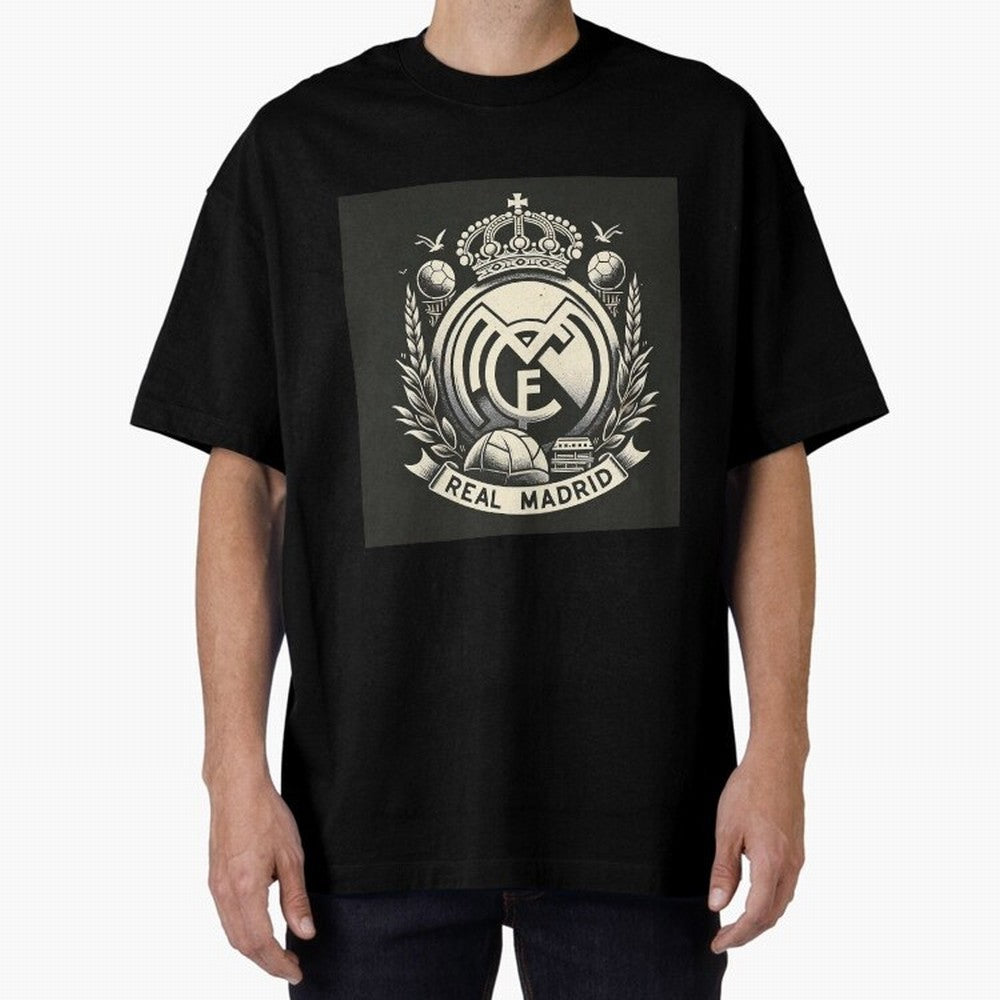 VIntage Style Real Madrid Logo Oversized T-Shirt Join the Countdown to Global Football Passion for FIFA World Cup 2026 USA Canada Mexico, Celebrating Messi, CR7 and Mbappe, England, Supporter Pride, Iconic Celebrations, Legendary Names and Global