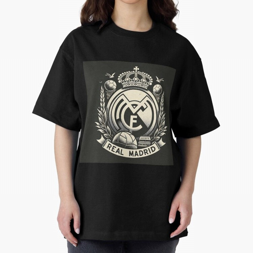 VIntage Style Real Madrid Logo Oversized T-Shirt Join the Countdown to Global Football Passion for FIFA World Cup 2026 USA Canada Mexico, Celebrating Messi, CR7 and Mbappe, England, Supporter Pride, Iconic Celebrations, Legendary Names and Global