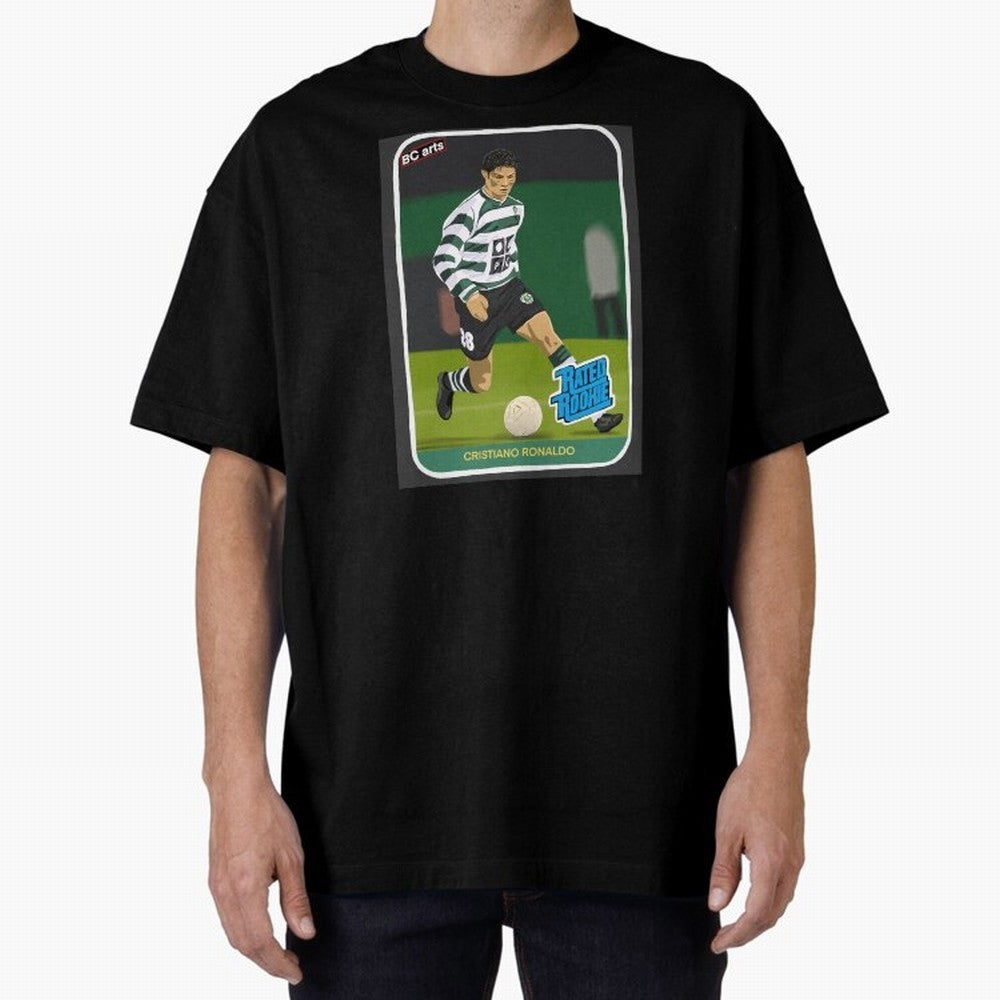 Sporting Lisbon Cristiano Ronaldo Rookie Card Artwork Oversized T-Shirt Celebrate Football Heritage in the FIFA World Cup 2026 Group Stage Journey through Haaland and Mbappe Highlights, Portugal, Spain and Germany Pride, Stadium Memories, Football