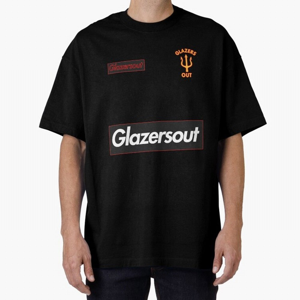 GlazersOut Red Manchester Kit V-Neck Oversized T-Shirt Fuel the Hype around Match Day Hype around FIFA World Cup 2026 USA Canada Mexico, Messi, CR7 and Mbappe, Argentina and Brazil, Football Festival Excitement, Trophy Ambitions, Country Rivalries
