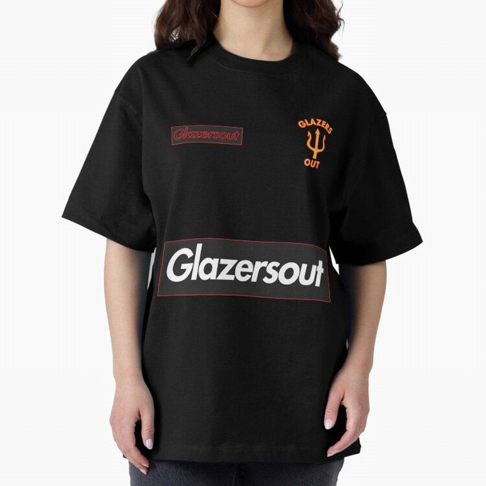 GlazersOut Red Manchester Kit V-Neck Oversized T-Shirt Fuel the Hype around Match Day Hype around FIFA World Cup 2026 USA Canada Mexico, Messi, CR7 and Mbappe, Argentina and Brazil, Football Festival Excitement, Trophy Ambitions, Country Rivalries