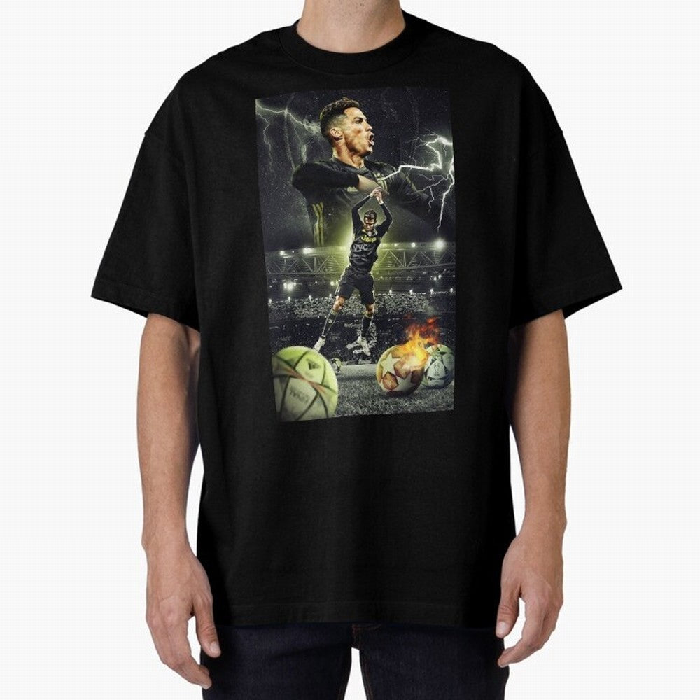 Ronaldo Illustration Oversized T-Shirt Refresh FIFA World Cup 2026 Group Stage Made for Messi, France Energy, Fan Favorite Moments, National Team Passion, Big Match Drama and Soccer History; Ideal for Football Dads, Football Moms, Friends,