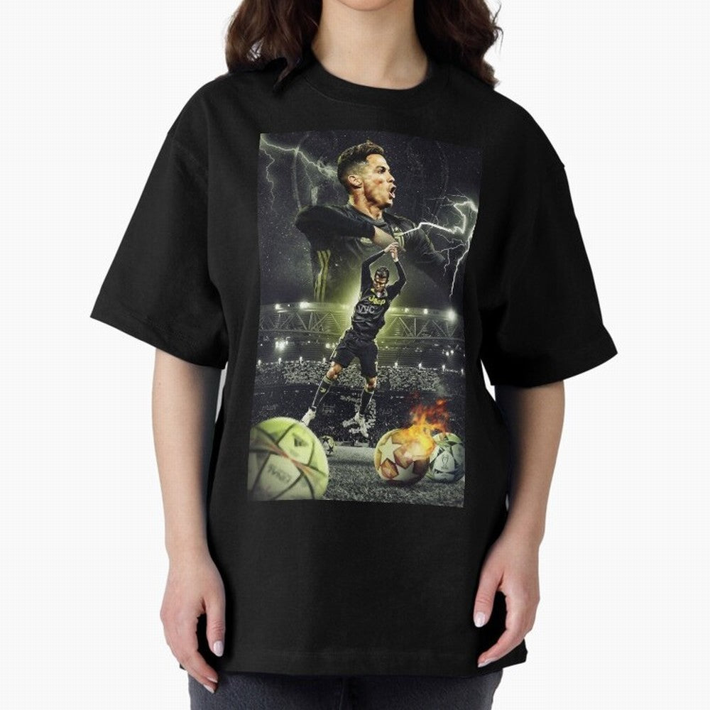Ronaldo Illustration Oversized T-Shirt Refresh FIFA World Cup 2026 Group Stage Made for Messi, France Energy, Fan Favorite Moments, National Team Passion, Big Match Drama and Soccer History; Ideal for Football Dads, Football Moms, Friends,