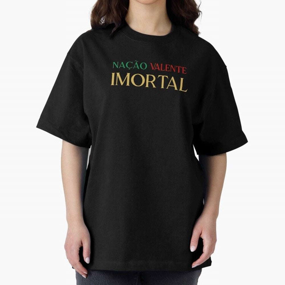 Na??o Valente Imortal Portugal Tuga Oversized T-Shirt Bring Global Football Passion for FIFA World Cup 2026 Group Stage, Capturing Messi and Cristiano Ronaldo, Portugal, Spain and Germany, Supporter Pride, Iconic Celebrations, Legendary Names and