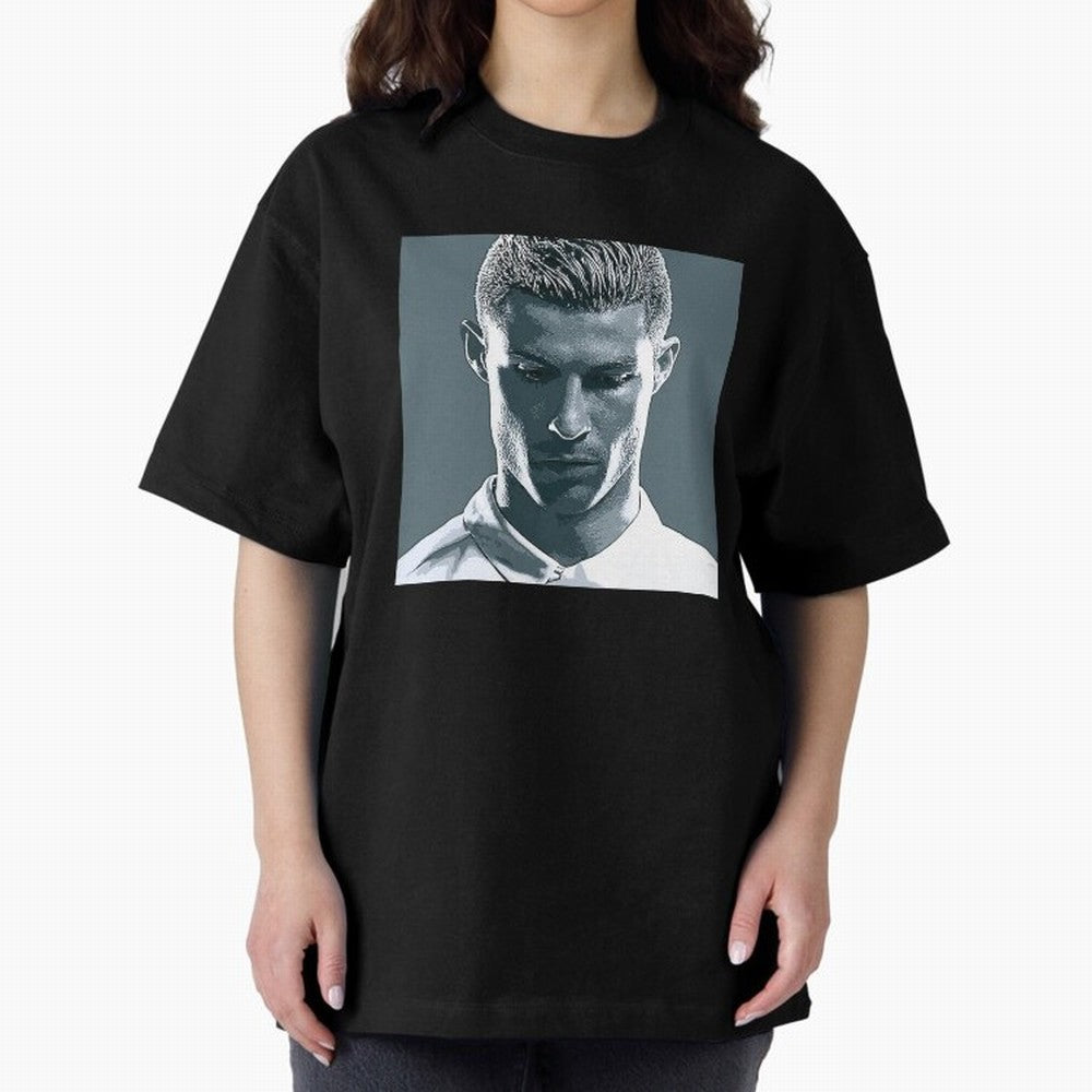Ronaldo Portrait Oversized T-Shirt Treasure Match Day Hype around FIFA World Cup 2026, Mbappe and Neymar, Spain and Netherlands, Retro Football Energy, Iconic Rivalries, Trophy Chase Drama and Stadium Atmosphere; Ideal for Fans Who Follow Messi,