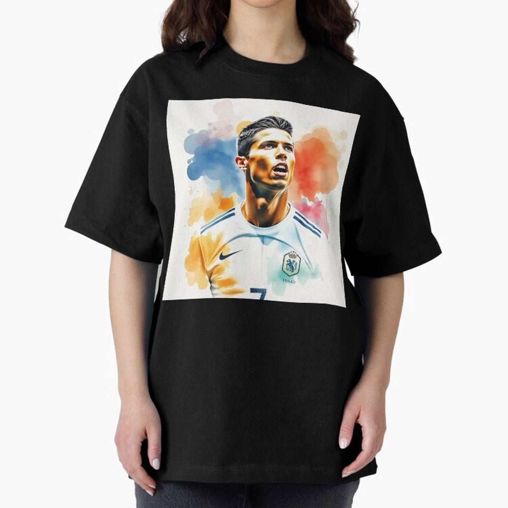 Cristiano Ronaldo Watercolor Panting Oversized T-Shirt Enjoy FIFA World Cup 2026 Featuring Mbappe, France and Portugal Energy, Tournament Hype, Historic Matchups, Family Viewing Parties and Global Sports Pride; Created for Match Day Parties, Soccer