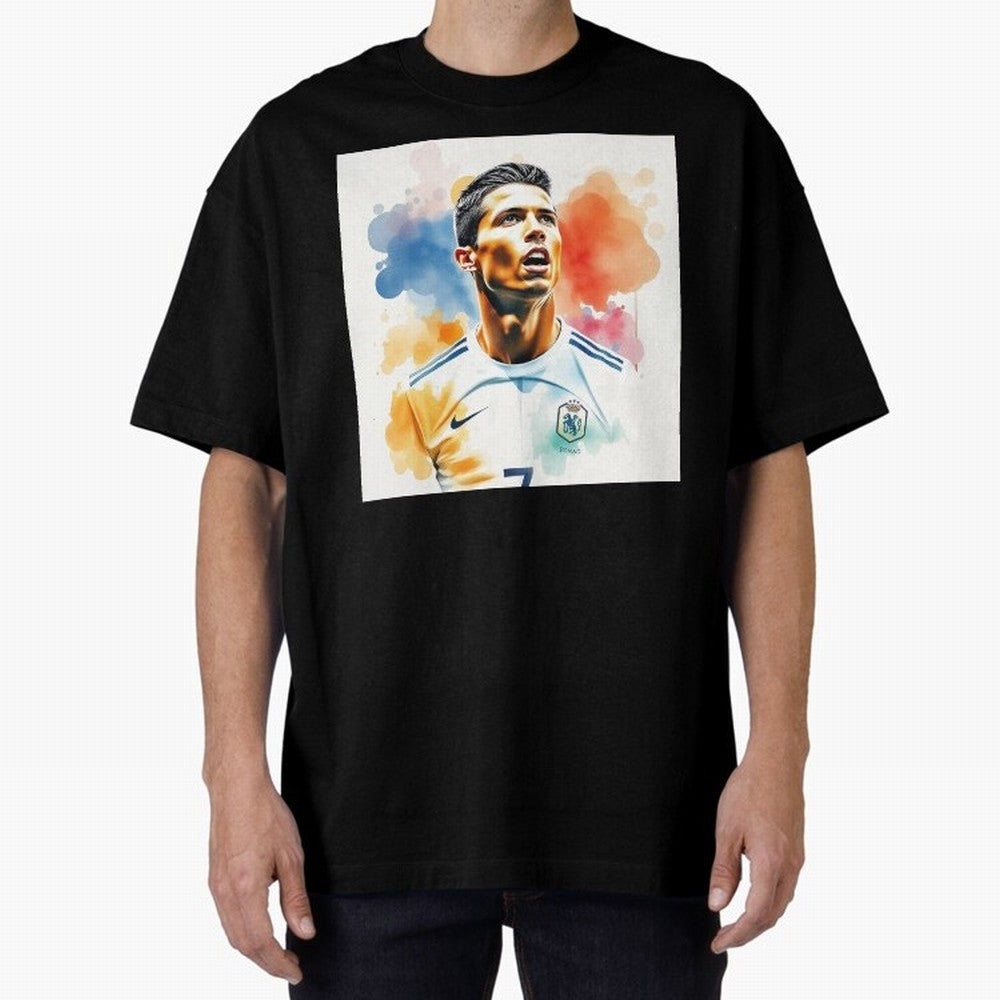 Cristiano Ronaldo Watercolor Panting Oversized T-Shirt Enjoy FIFA World Cup 2026 Featuring Mbappe, France and Portugal Energy, Tournament Hype, Historic Matchups, Family Viewing Parties and Global Sports Pride; Created for Match Day Parties, Soccer