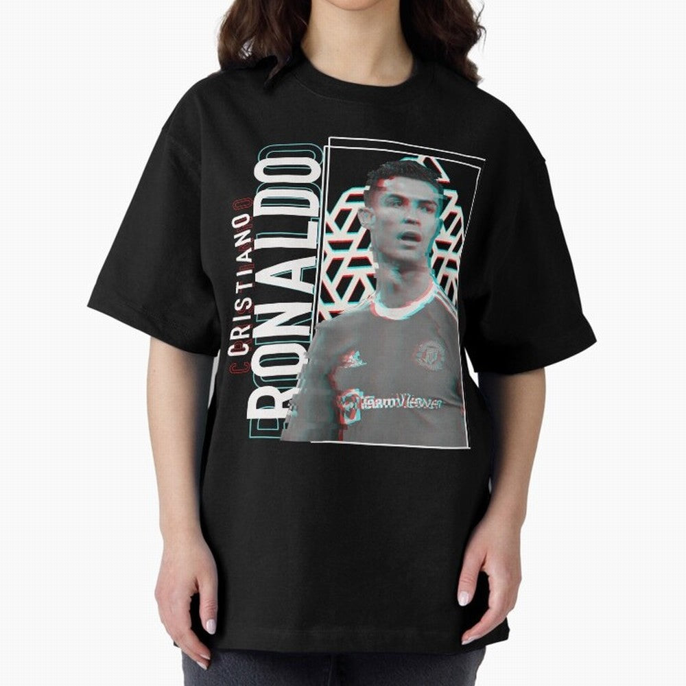 Cristiano Ronaldo Glith Effect Oversized T-Shirt Bring Stadium Energy to FIFA World Cup 2026 USA Canada Mexico for Fans of Haaland and Mbappe and France, Bringing Global Supporter Spirit, Legendary Goals, National Colors and Tournament Celebration;