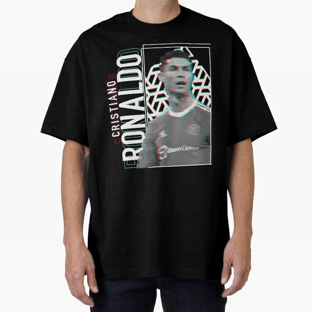 Cristiano Ronaldo Glith Effect Oversized T-Shirt Bring Stadium Energy to FIFA World Cup 2026 USA Canada Mexico for Fans of Haaland and Mbappe and France, Bringing Global Supporter Spirit, Legendary Goals, National Colors and Tournament Celebration;