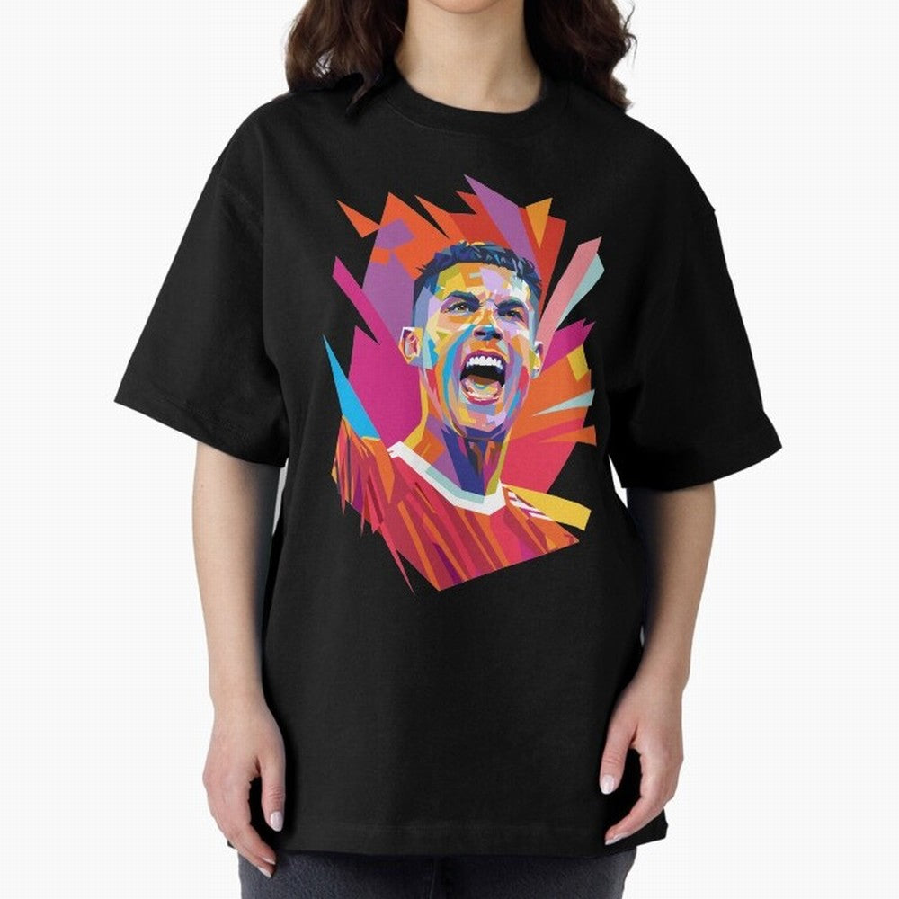 Cristiano Ronaldo Pop Art WPAP Oversized T-Shirt Celebrate Unforgettable Nights in FIFA World Cup 2026 Spirit, Celebrating England, Haaland, Game Day Rituals, Football Legends, Country Pride and the Road to the Final; Great for Watch Parties,
