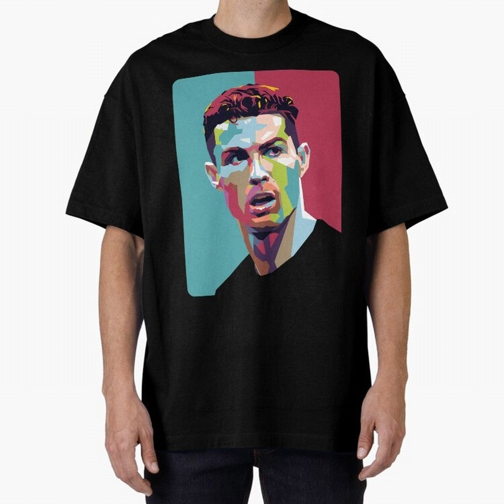 Cristiano Ronaldo 7 Pop Art Portrait Oversized T-Shirt Show Your Stadium Side during the FIFA World Cup 2026 Group Stage Journey through Haaland and Mbappe Highlights, Germany Pride, Sports Nostalgia, International Competition, Famous Players and