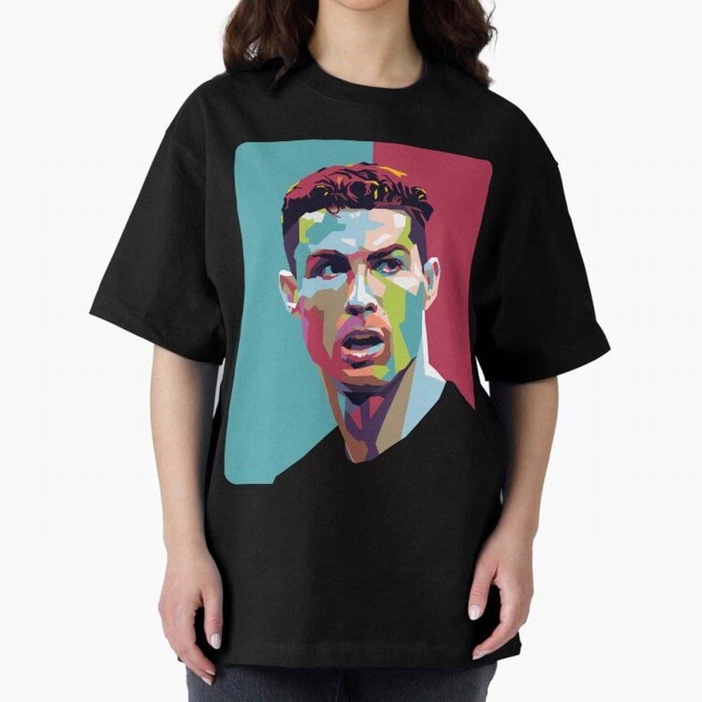 Cristiano Ronaldo 7 Pop Art Portrait Oversized T-Shirt Show Your Stadium Side during the FIFA World Cup 2026 Group Stage Journey through Haaland and Mbappe Highlights, Germany Pride, Sports Nostalgia, International Competition, Famous Players and