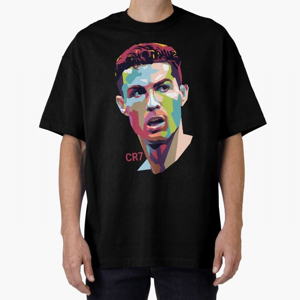 Cristiano Ronaldo Pop Art Portrait Oversized T-Shirt Carry the Colors and Pride of FIFA World Cup 2026 USA Canada Mexico for Fans of Mbappe and England and Germany, Bringing Football Passion, Legendary Performances, Festival Vibes and Supporter