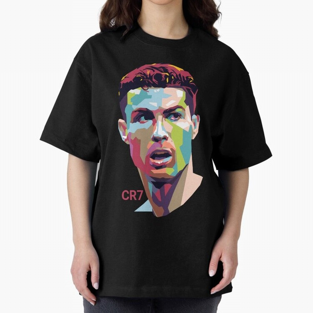 Cristiano Ronaldo Pop Art Portrait Oversized T-Shirt Carry the Colors and Pride of FIFA World Cup 2026 USA Canada Mexico for Fans of Mbappe and England and Germany, Bringing Football Passion, Legendary Performances, Festival Vibes and Supporter