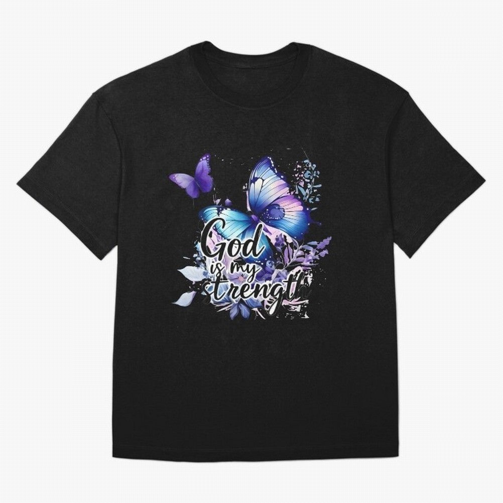 God is My Strength - Blue Butterfly Watercolor Art Oversized T-Shirt Share the Excitement of FIFA World Cup 2026 USA Canada Mexico for Fans of Messi and Cristiano Ronaldo and Netherlands, Bringing Football Passion, Legendary Performances, Festival