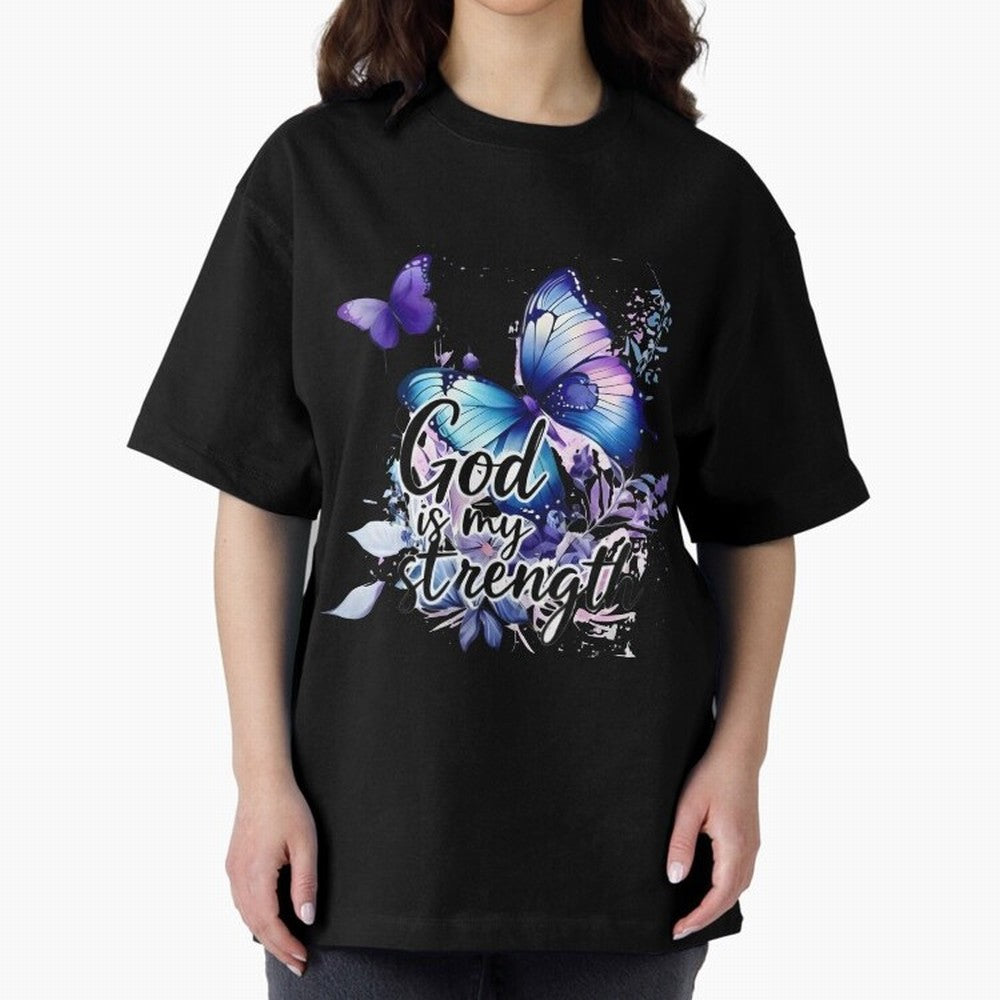 God is My Strength - Blue Butterfly Watercolor Art Oversized T-Shirt Share the Excitement of FIFA World Cup 2026 USA Canada Mexico for Fans of Messi and Cristiano Ronaldo and Netherlands, Bringing Football Passion, Legendary Performances, Festival