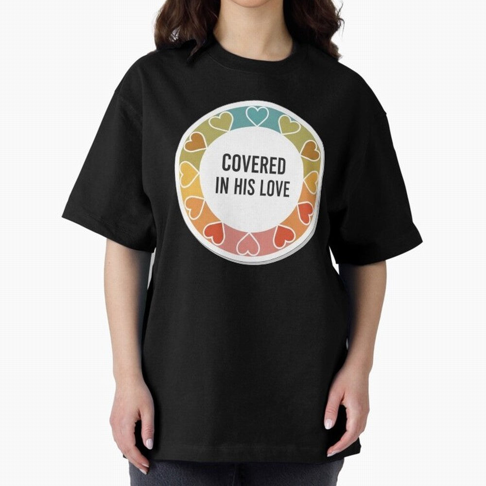 Covered in His Love Christian Encouragement Sticker Oversized T-Shirt Support FIFA World Cup 2026 Group Stage for Fans of Messi and Cristiano Ronaldo and Brazil, Bringing Championship Spirit, Famous Goals, Roaring Crowds and International Football