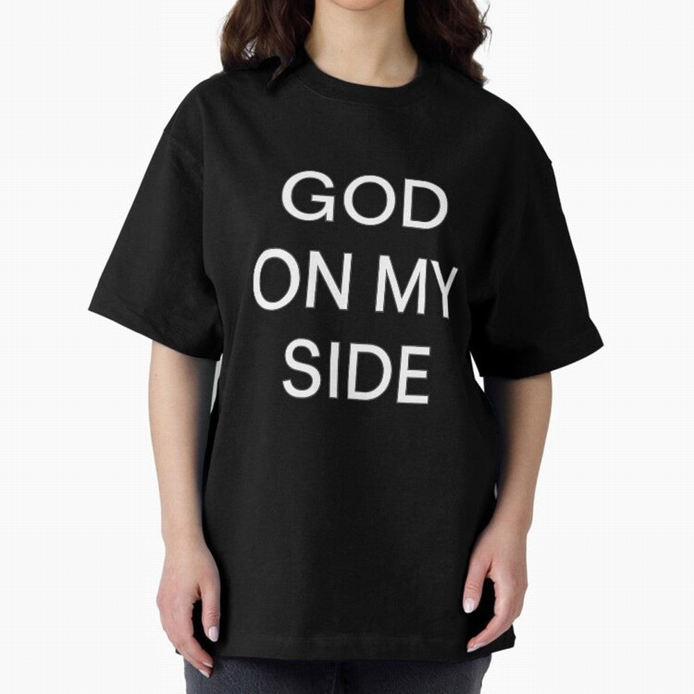 God On My Side - Minimalist Christian Outline Typography Oversized T-Shirt Stand Out with Spirit from Global Football Passion for FIFA World Cup 2026 USA Canada Mexico, Capturing Mbappe and Neymar, France and Portugal, Game Day Rituals, Football