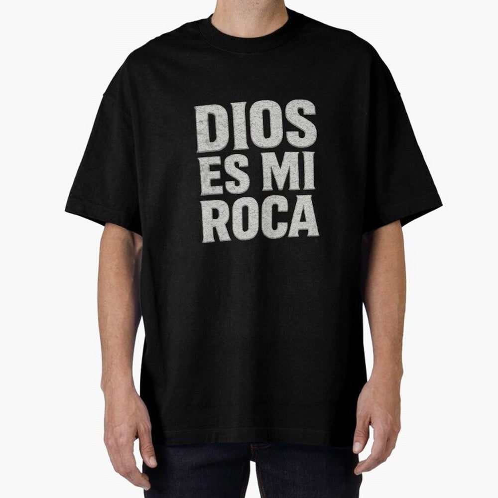 DIOS ES MI ROCA - White Stone Typography - Christian Oversized T-Shirt Join the Countdown to FIFA World Cup 2026 USA Canada Mexico for Fans of CR7 and Brazil, Bringing Vintage Soccer Flavor, Modern Football Stars, National Flags and Final Night