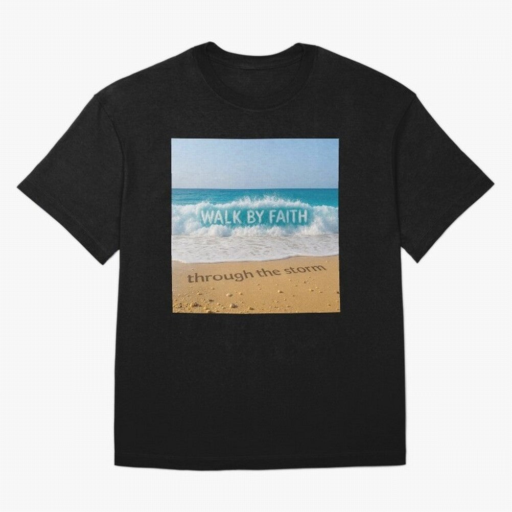 WALK BY FAITH - Through the Storm - Ocean Wave Art Oversized T-Shirt Show Passion for the Stars of FIFA World Cup 2026 USA Canada Mexico Spirit, Inspired by Spain and Netherlands, Messi, CR7 and Mbappe, Global Supporter Spirit, Legendary Goals,