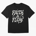 FAITH & FLOW - Liquid Chrome Typography - Urban Christian Oversized T-Shirt Show Championship Spirit for Match Day Hype around FIFA World Cup 2026 USA Canada Mexico, Messi, Neymar and Mbappe, England, Stadium Chants, National Pride, Trophy Dreams
