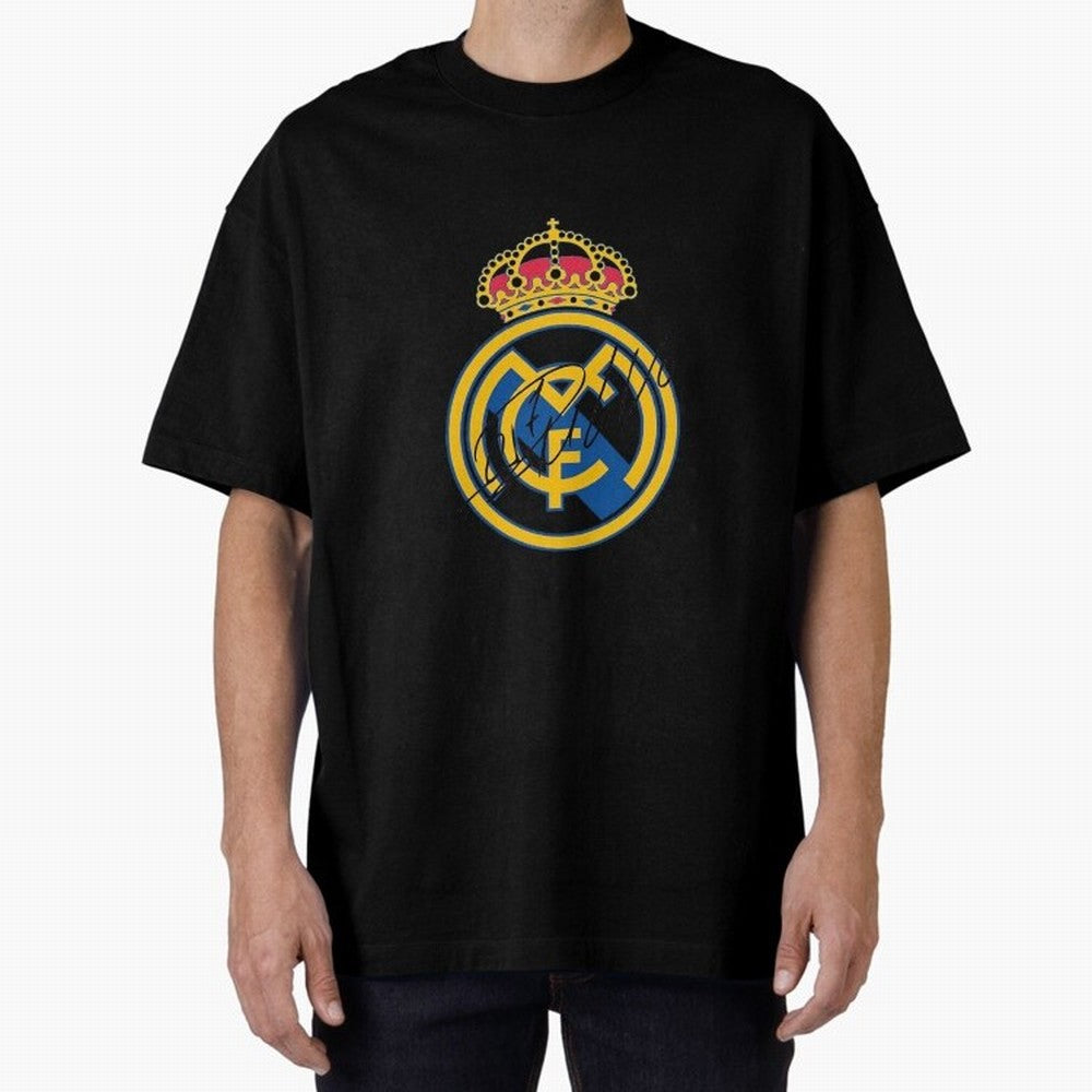 Real Madrid C.F. crest with Cristiano Ronaldo's autograph Oversized T-Shirt Celebrate Rivalries and Pride in FIFA World Cup 2026 USA Canada Mexico Filled with Neymar, France and Portugal Energy, Supporter Pride, Iconic Celebrations, Legendary Names